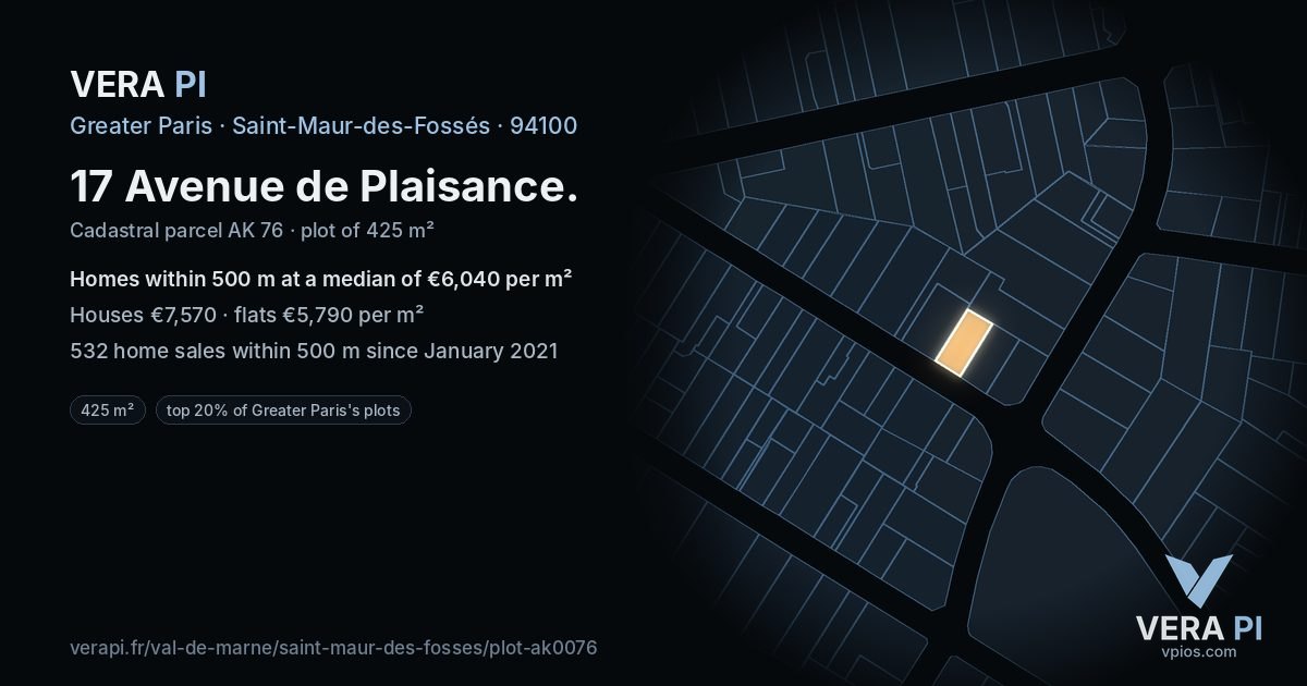 17 Avenue de Plaisance, Saint-Maur-des-Fossés at night – the plot lit, the parcels around coloured by the prices near them