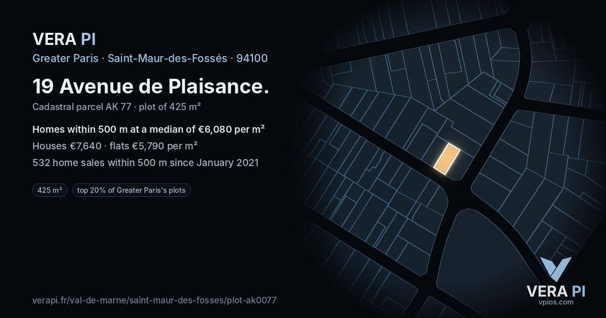 19 Avenue de Plaisance, Saint-Maur-des-Fossés at night – the plot lit, the parcels around coloured by the prices near them
