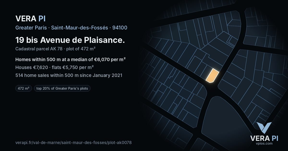 19 bis Avenue de Plaisance, Saint-Maur-des-Fossés at night – the plot lit, the parcels around coloured by the prices near them