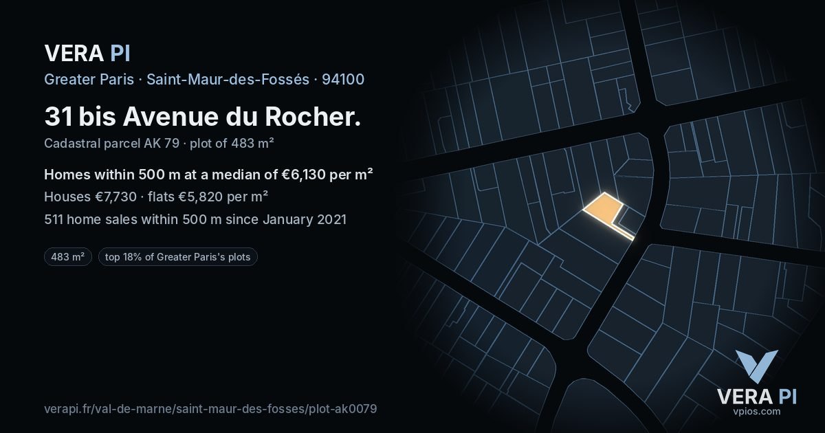 31 bis Avenue du Rocher, Saint-Maur-des-Fossés at night – the plot lit, the parcels around coloured by the prices near them