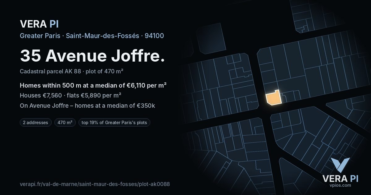 35 Avenue Joffre, Saint-Maur-des-Fossés at night – the plot lit, the parcels around coloured by the prices near them