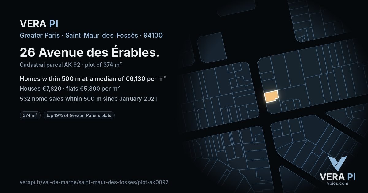 26 Avenue des Érables, Saint-Maur-des-Fossés at night – the plot lit, the parcels around coloured by the prices near them