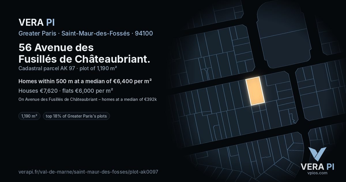 56 Avenue des Fusillés de Châteaubriant, Saint-Maur-des-Fossés at night – the plot lit, the parcels around coloured by the prices near them