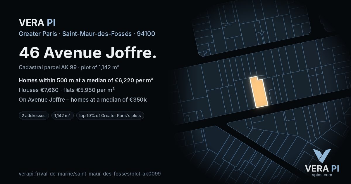 46 Avenue Joffre, Saint-Maur-des-Fossés at night – the plot lit, the parcels around coloured by the prices near them