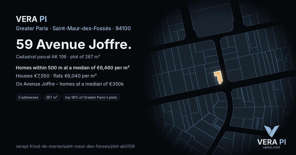 59 Avenue Joffre, Saint-Maur-des-Fossés at night – the plot lit, the parcels around coloured by the prices near them