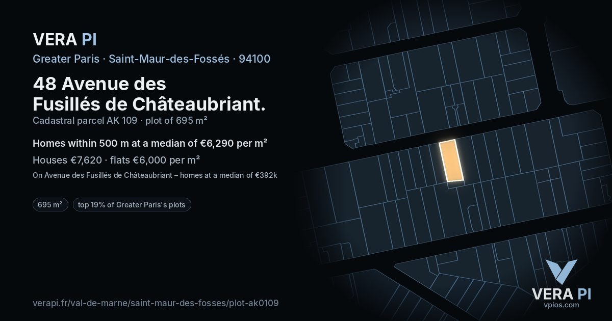 48 Avenue des Fusillés de Châteaubriant, Saint-Maur-des-Fossés at night – the plot lit, the parcels around coloured by the prices near them