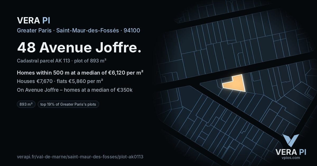 48 Avenue Joffre, Saint-Maur-des-Fossés at night – the plot lit, the parcels around coloured by the prices near them