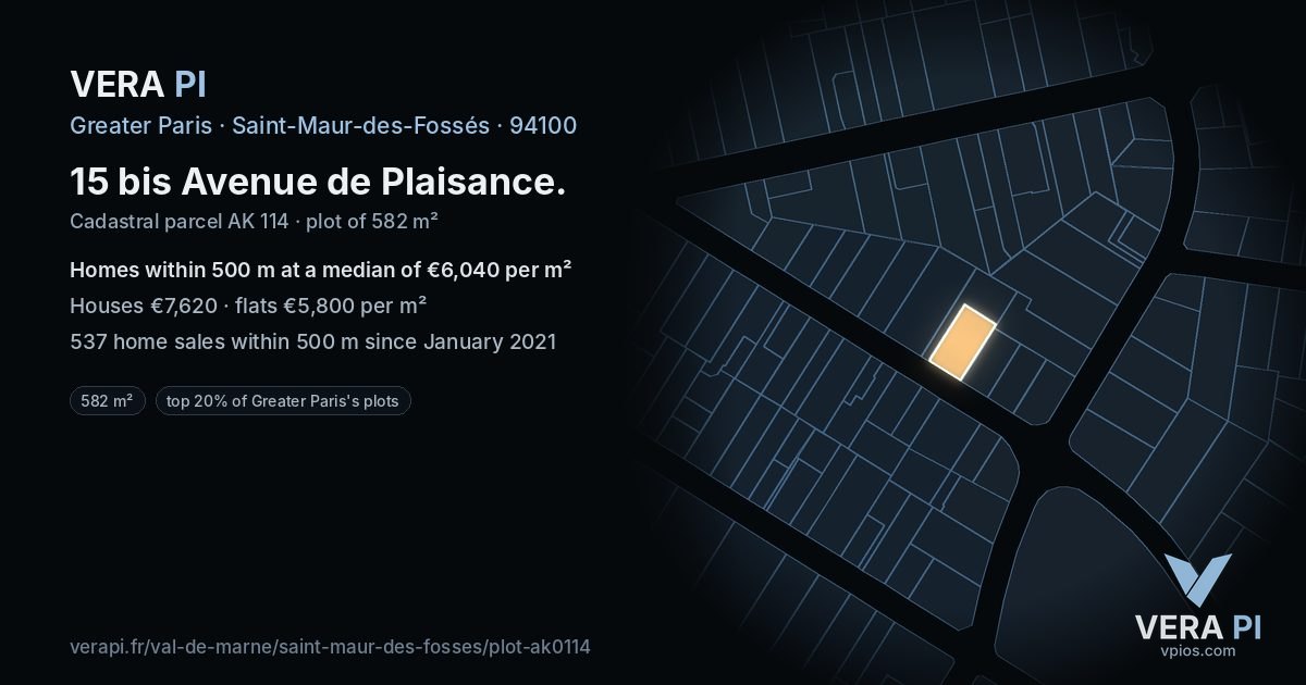 15 bis Avenue de Plaisance, Saint-Maur-des-Fossés at night – the plot lit, the parcels around coloured by the prices near them