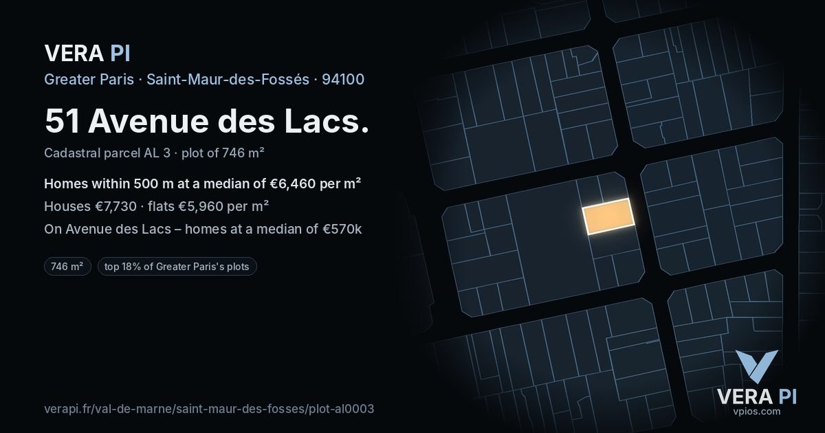51 Avenue des Lacs, Saint-Maur-des-Fossés at night – the plot lit, the parcels around coloured by the prices near them