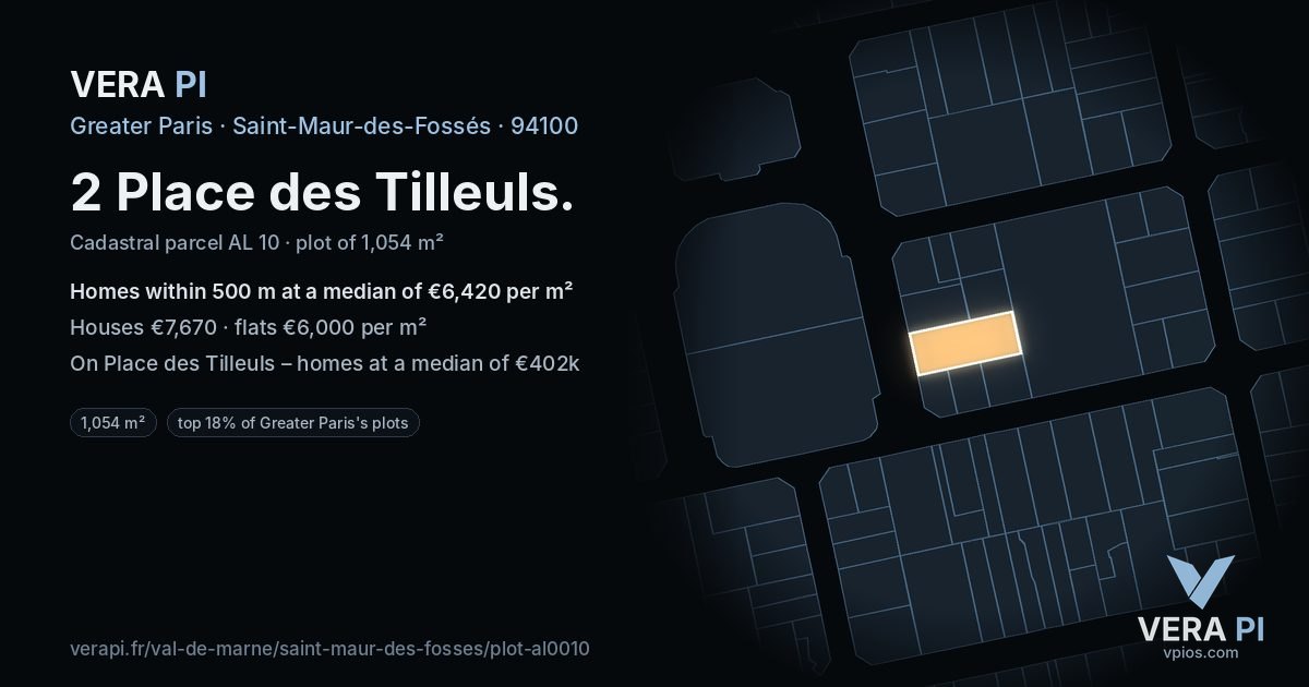 2 Place des Tilleuls, Saint-Maur-des-Fossés at night – the plot lit, the parcels around coloured by the prices near them