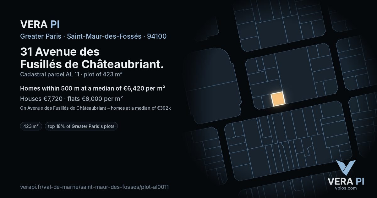 31 Avenue des Fusillés de Châteaubriant, Saint-Maur-des-Fossés at night – the plot lit, the parcels around coloured by the prices near them