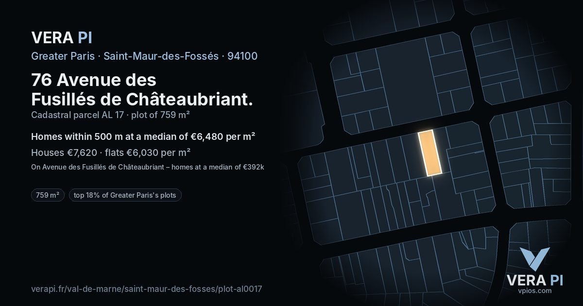 76 Avenue des Fusillés de Châteaubriant, Saint-Maur-des-Fossés at night – the plot lit, the parcels around coloured by the prices near them