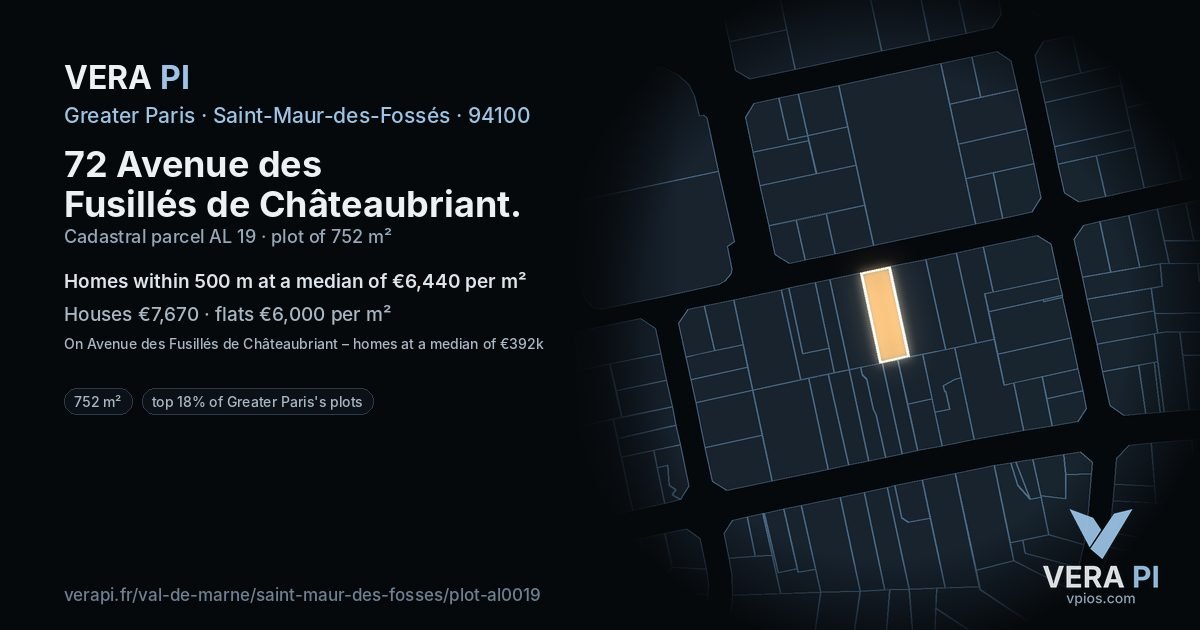 72 Avenue des Fusillés de Châteaubriant, Saint-Maur-des-Fossés at night – the plot lit, the parcels around coloured by the prices near them