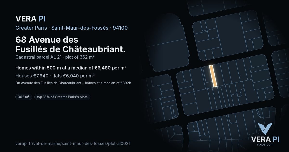 68 Avenue des Fusillés de Châteaubriant, Saint-Maur-des-Fossés at night – the plot lit, the parcels around coloured by the prices near them