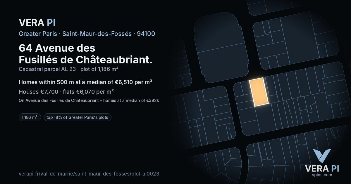 64 Avenue des Fusillés de Châteaubriant, Saint-Maur-des-Fossés at night – the plot lit, the parcels around coloured by the prices near them