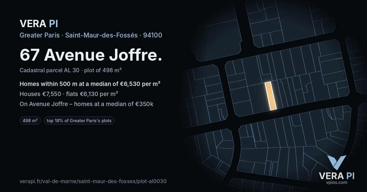 67 Avenue Joffre, Saint-Maur-des-Fossés at night – the plot lit, the parcels around coloured by the prices near them