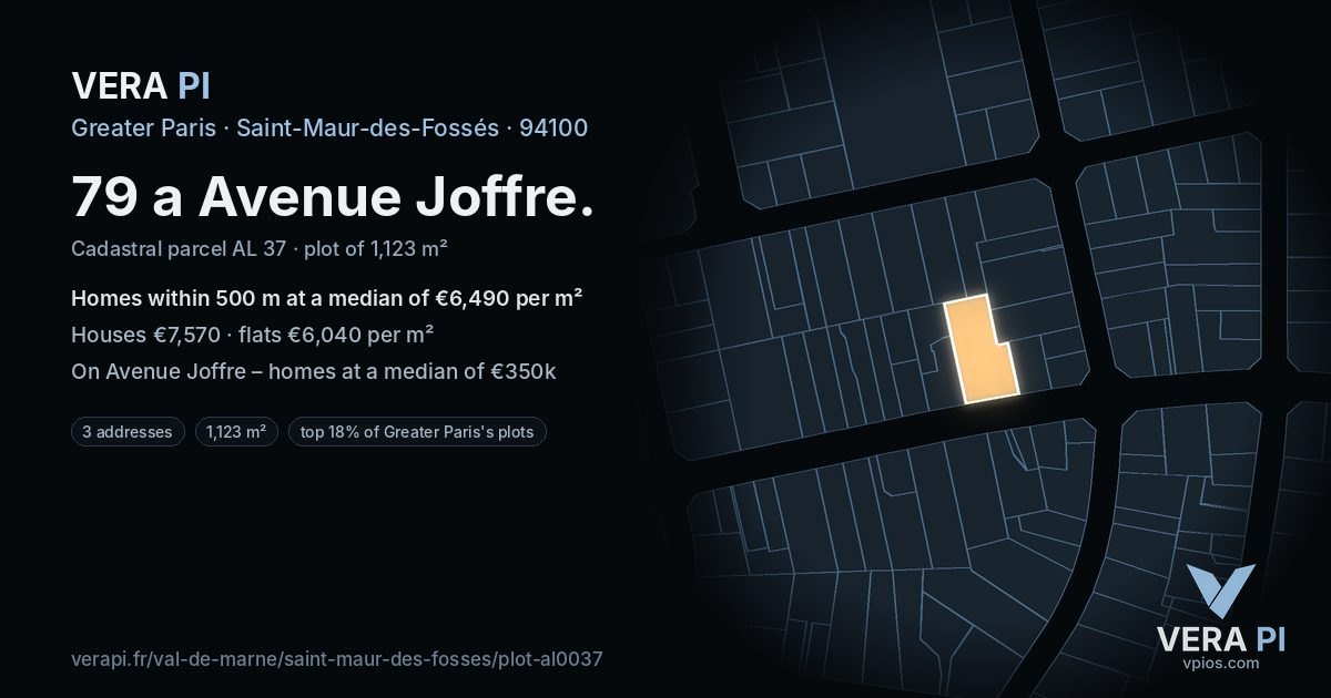 79 a Avenue Joffre, Saint-Maur-des-Fossés at night – the plot lit, the parcels around coloured by the prices near them
