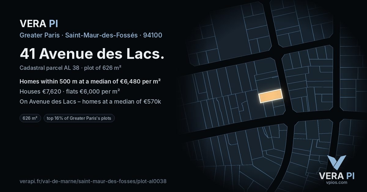 41 Avenue des Lacs, Saint-Maur-des-Fossés at night – the plot lit, the parcels around coloured by the prices near them