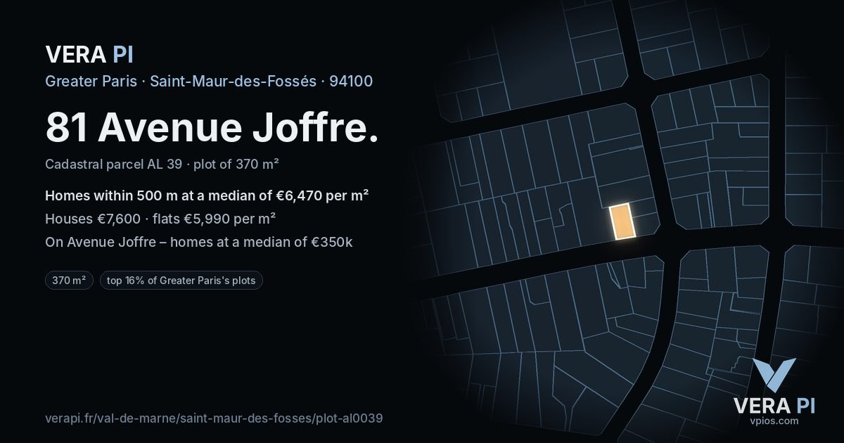 81 Avenue Joffre, Saint-Maur-des-Fossés at night – the plot lit, the parcels around coloured by the prices near them