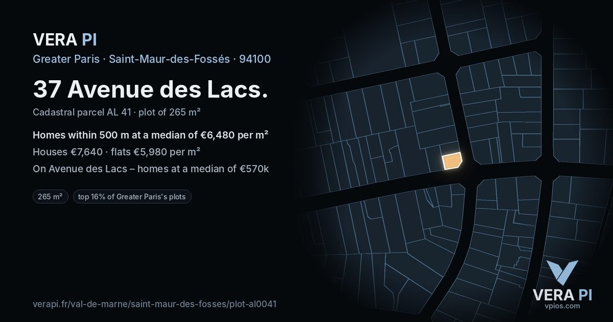 37 Avenue des Lacs, Saint-Maur-des-Fossés at night – the plot lit, the parcels around coloured by the prices near them
