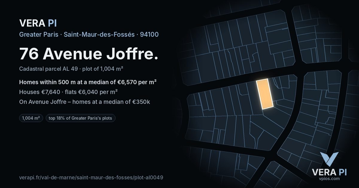 76 Avenue Joffre, Saint-Maur-des-Fossés at night – the plot lit, the parcels around coloured by the prices near them