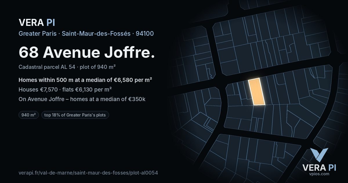 68 Avenue Joffre, Saint-Maur-des-Fossés at night – the plot lit, the parcels around coloured by the prices near them