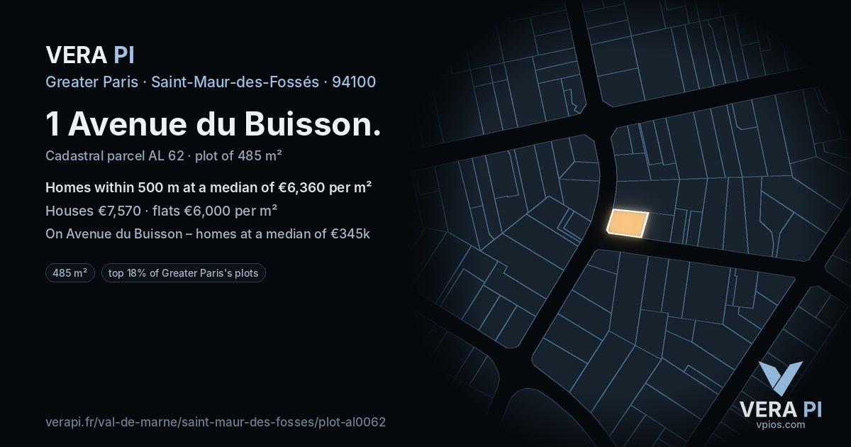 1 Avenue du Buisson, Saint-Maur-des-Fossés at night – the plot lit, the parcels around coloured by the prices near them