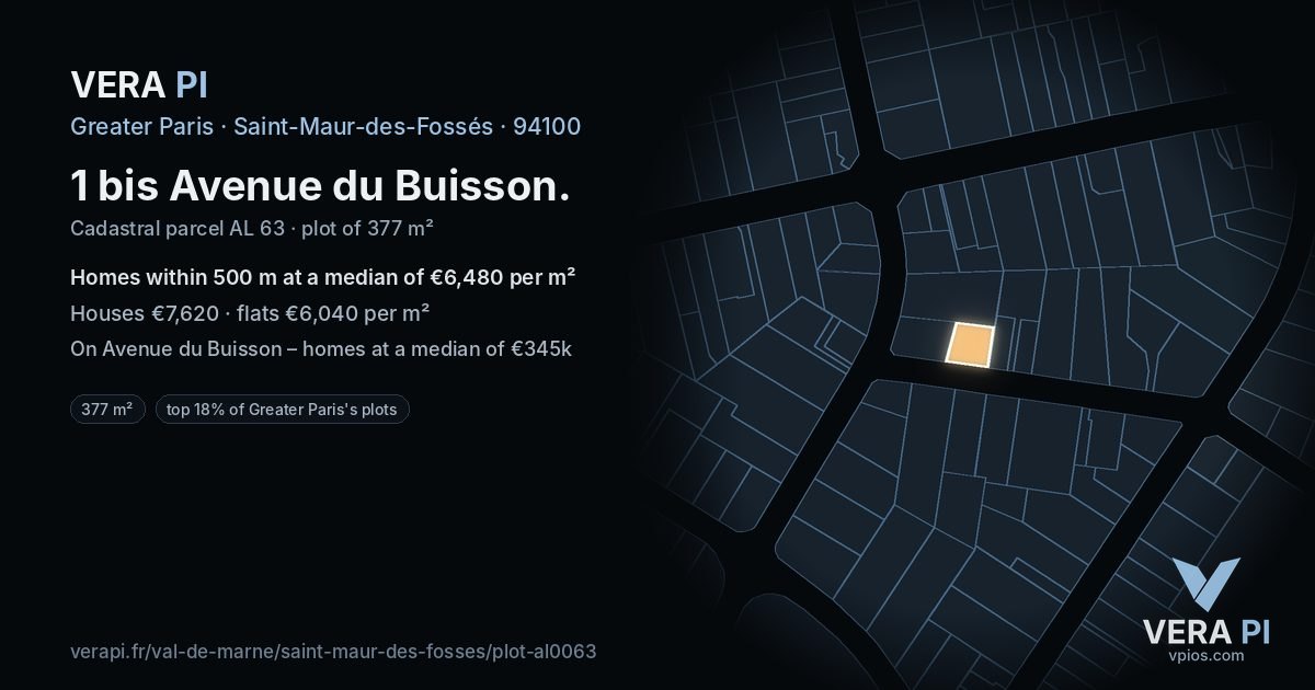 1 bis Avenue du Buisson, Saint-Maur-des-Fossés at night – the plot lit, the parcels around coloured by the prices near them
