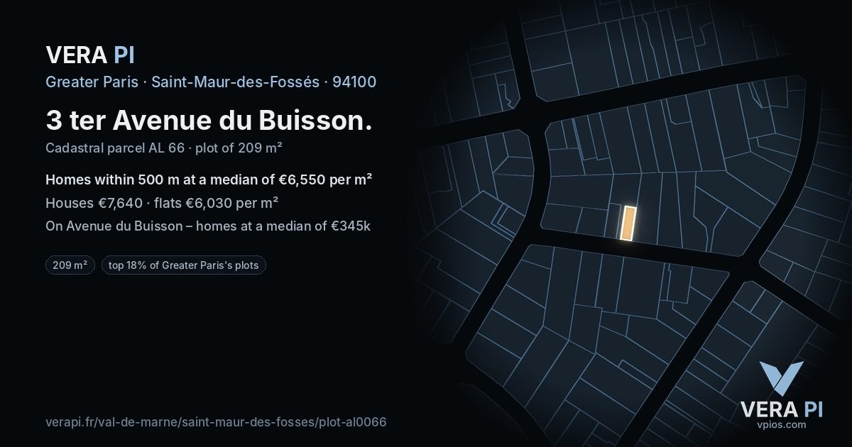 3 ter Avenue du Buisson, Saint-Maur-des-Fossés at night – the plot lit, the parcels around coloured by the prices near them