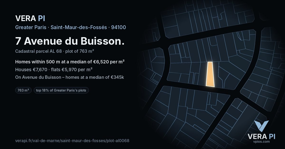 7 Avenue du Buisson, Saint-Maur-des-Fossés at night – the plot lit, the parcels around coloured by the prices near them