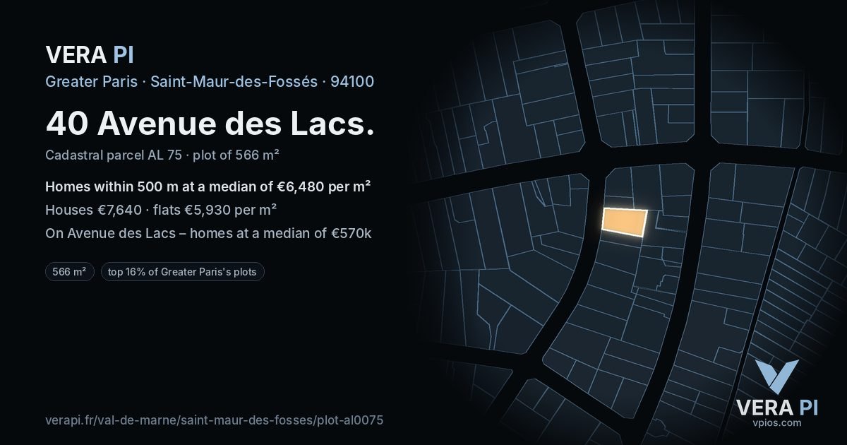 40 Avenue des Lacs, Saint-Maur-des-Fossés at night – the plot lit, the parcels around coloured by the prices near them
