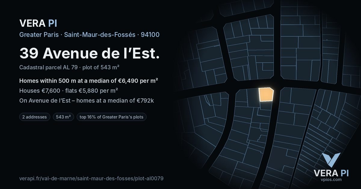 39 Avenue de l’Est, Saint-Maur-des-Fossés at night – the plot lit, the parcels around coloured by the prices near them