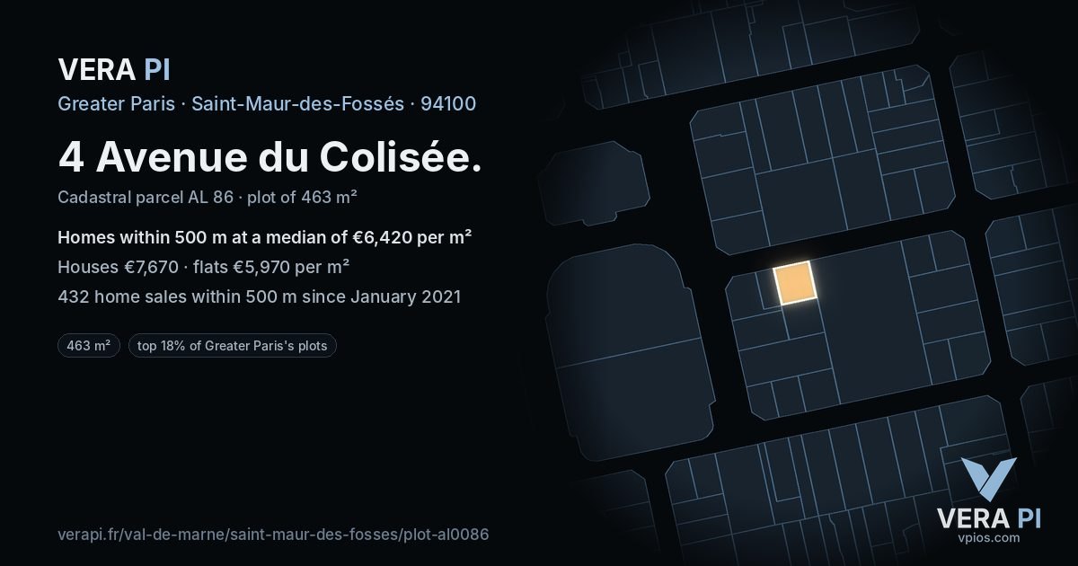 4 Avenue du Colisée, Saint-Maur-des-Fossés at night – the plot lit, the parcels around coloured by the prices near them