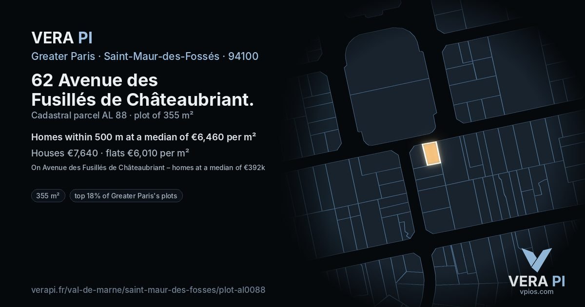 62 Avenue des Fusillés de Châteaubriant, Saint-Maur-des-Fossés at night – the plot lit, the parcels around coloured by the prices near them