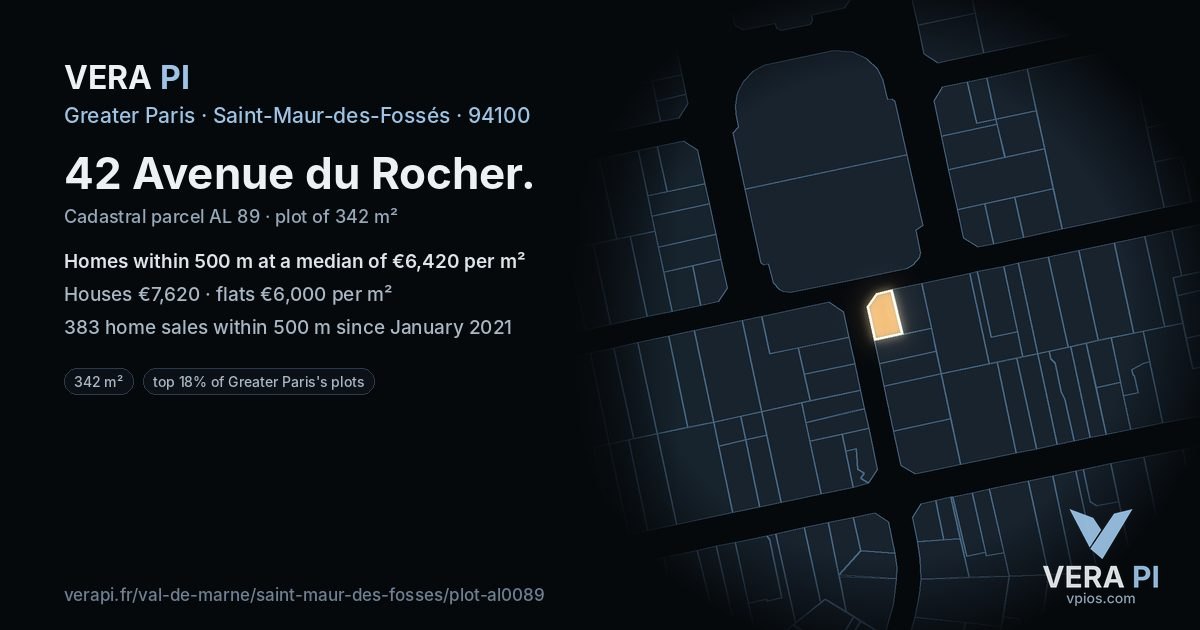 42 Avenue du Rocher, Saint-Maur-des-Fossés at night – the plot lit, the parcels around coloured by the prices near them