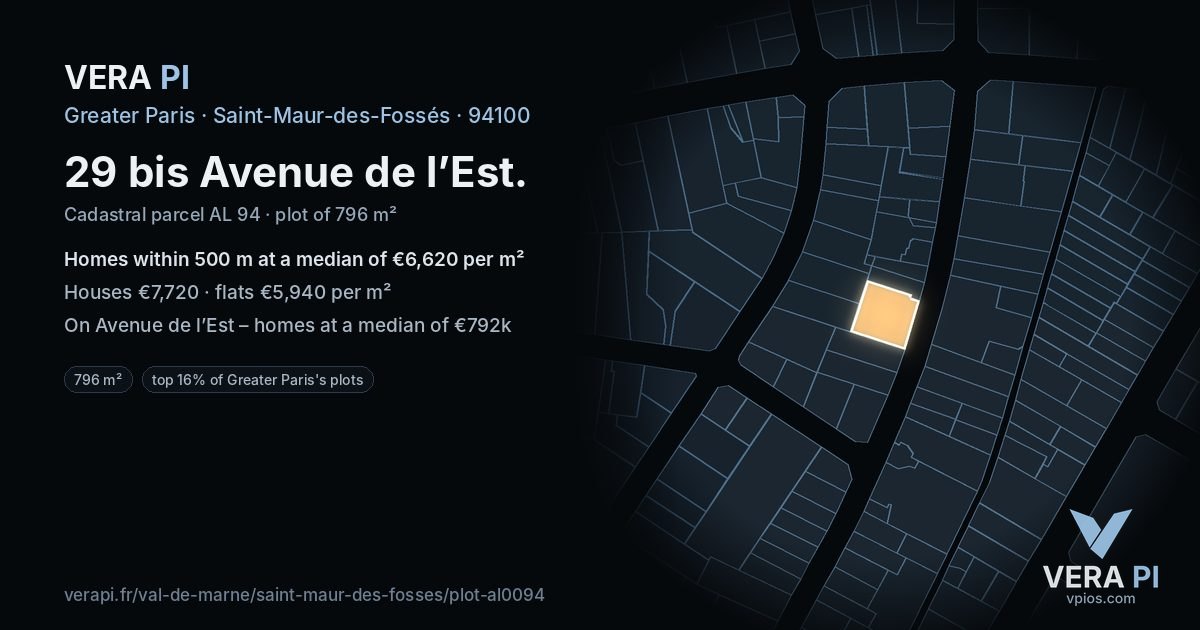29 bis Avenue de l’Est, Saint-Maur-des-Fossés at night – the plot lit, the parcels around coloured by the prices near them