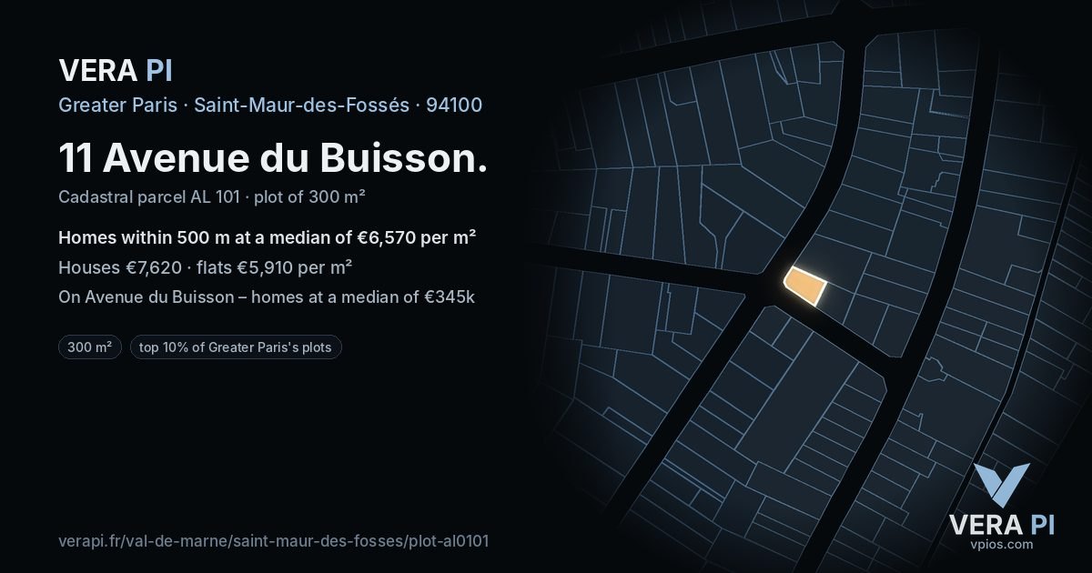 11 Avenue du Buisson, Saint-Maur-des-Fossés at night – the plot lit, the parcels around coloured by the prices near them