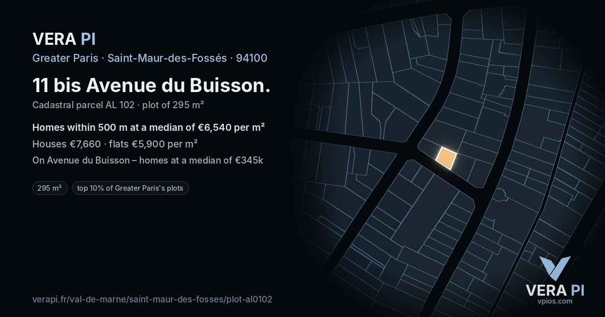11 bis Avenue du Buisson, Saint-Maur-des-Fossés at night – the plot lit, the parcels around coloured by the prices near them