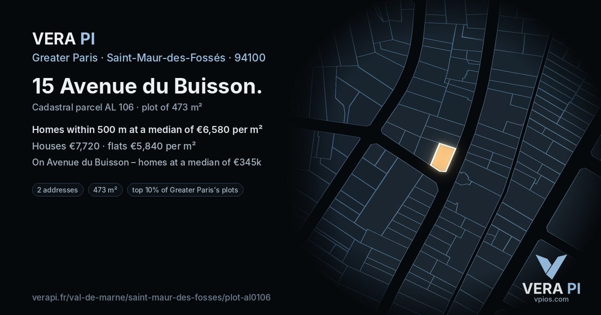 15 Avenue du Buisson, Saint-Maur-des-Fossés at night – the plot lit, the parcels around coloured by the prices near them