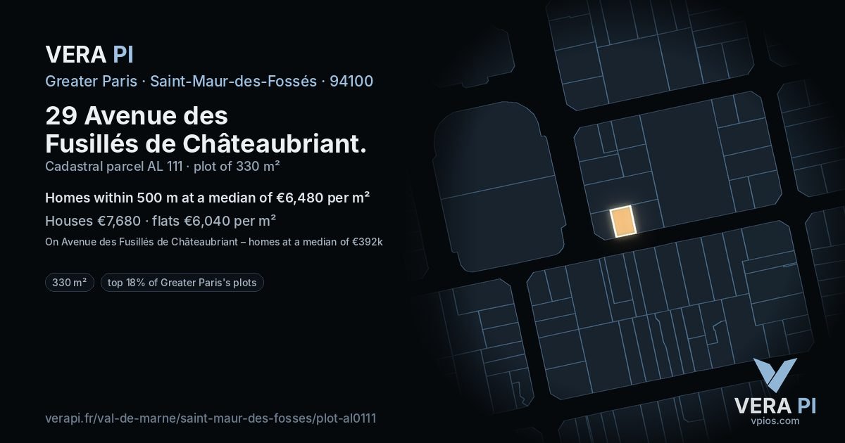 29 Avenue des Fusillés de Châteaubriant, Saint-Maur-des-Fossés at night – the plot lit, the parcels around coloured by the prices near them