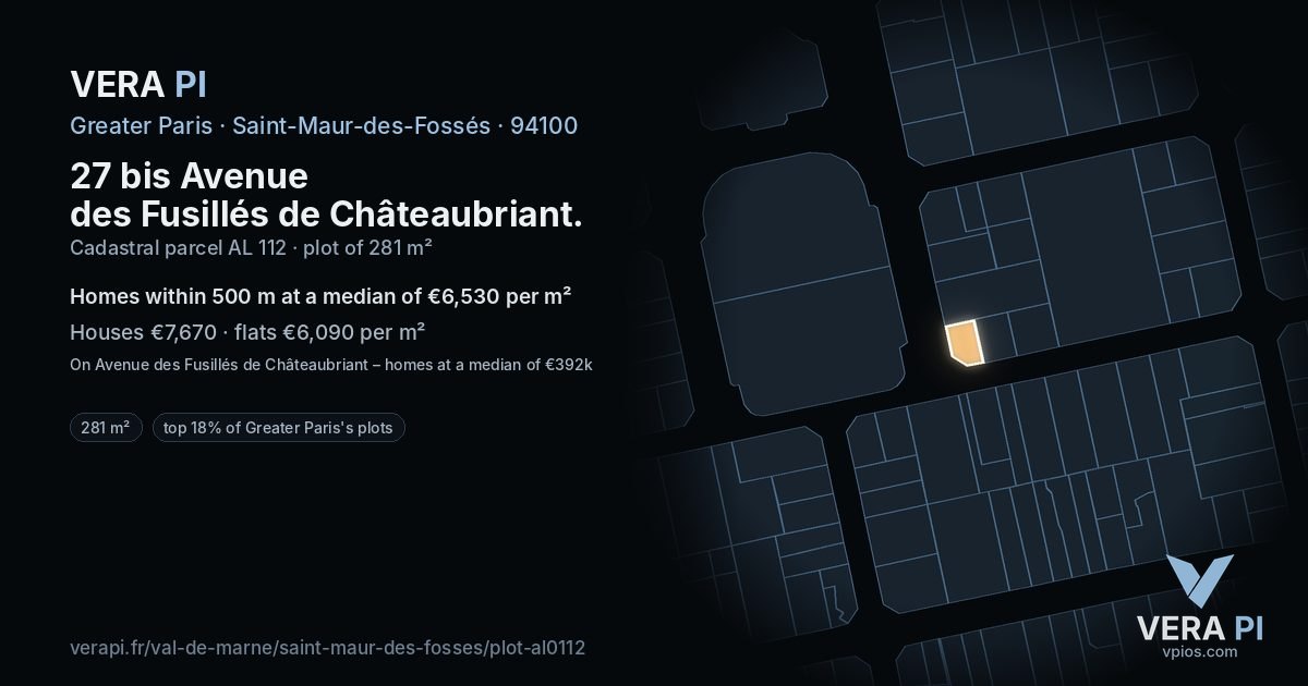 27 bis Avenue des Fusillés de Châteaubriant, Saint-Maur-des-Fossés at night – the plot lit, the parcels around coloured by the prices near them