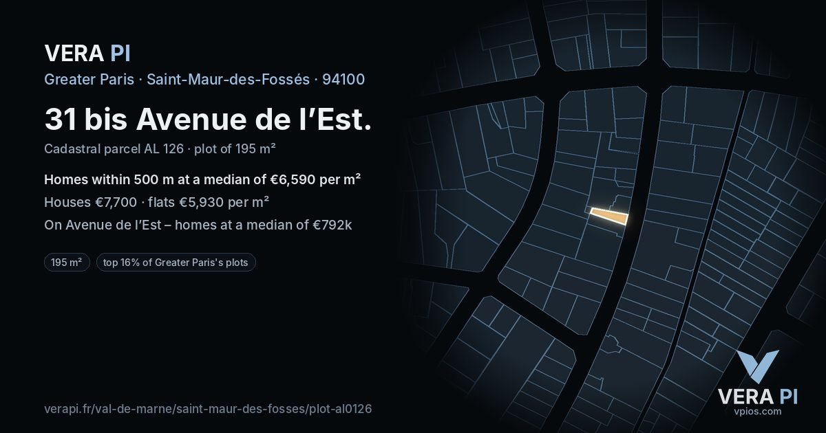 31 bis Avenue de l’Est, Saint-Maur-des-Fossés at night – the plot lit, the parcels around coloured by the prices near them