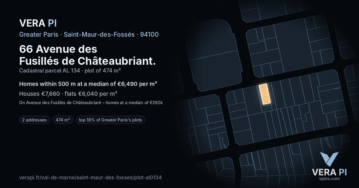 66 Avenue des Fusillés de Châteaubriant, Saint-Maur-des-Fossés at night – the plot lit, the parcels around coloured by the prices near them