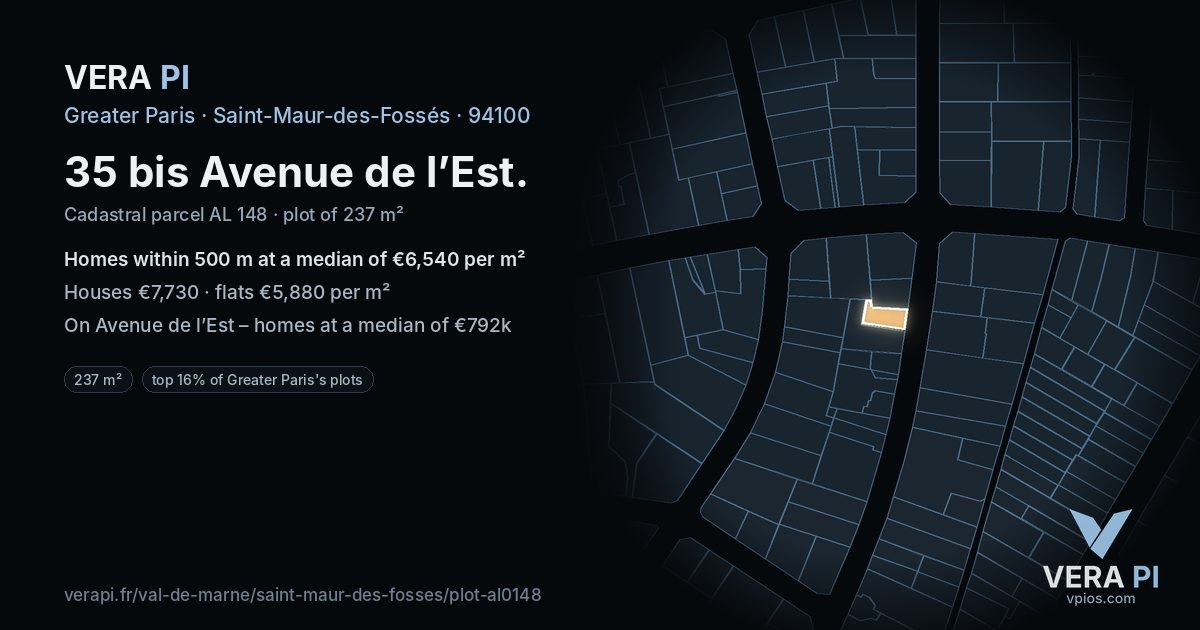 35 bis Avenue de l’Est, Saint-Maur-des-Fossés at night – the plot lit, the parcels around coloured by the prices near them