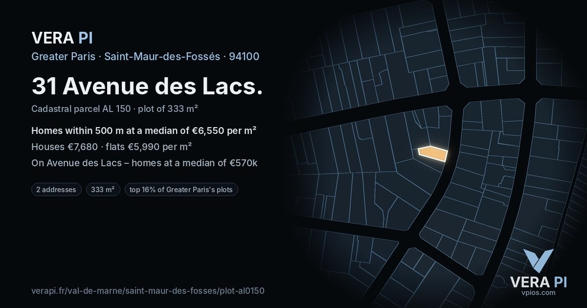 31 Avenue des Lacs, Saint-Maur-des-Fossés at night – the plot lit, the parcels around coloured by the prices near them