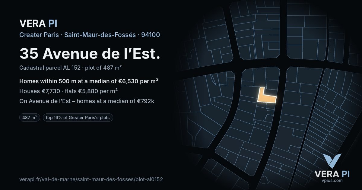 35 Avenue de l’Est, Saint-Maur-des-Fossés at night – the plot lit, the parcels around coloured by the prices near them