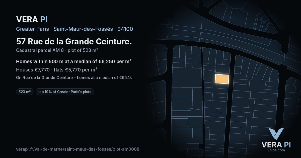 57 Rue de la Grande Ceinture, Saint-Maur-des-Fossés at night – the plot lit, the parcels around coloured by the prices near them
