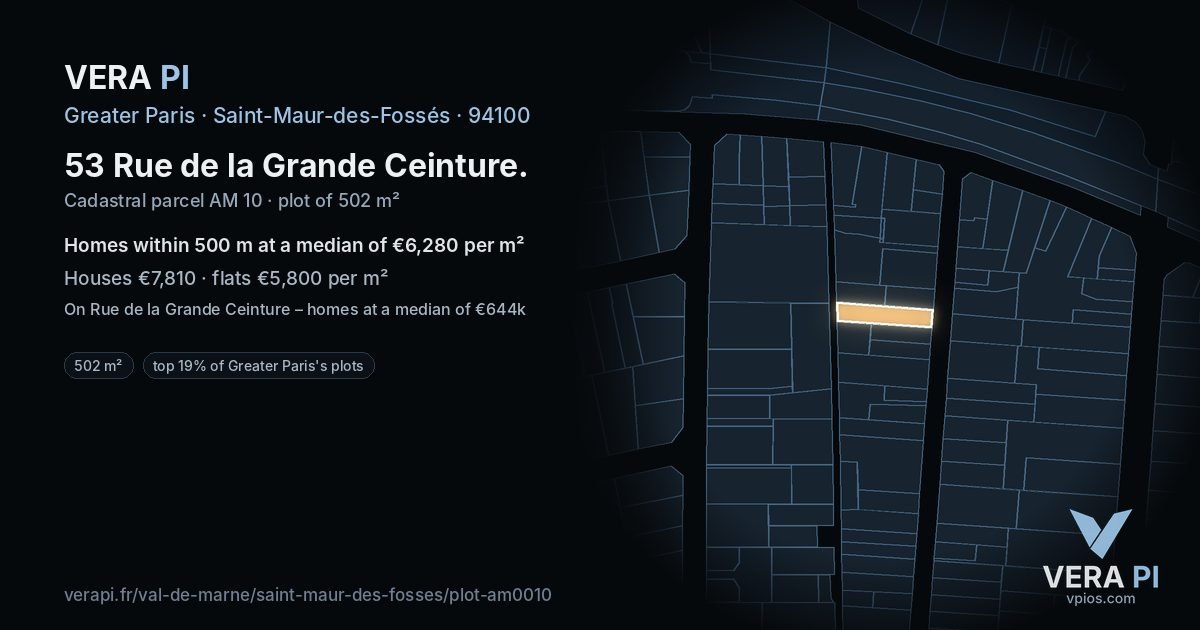 53 Rue de la Grande Ceinture, Saint-Maur-des-Fossés at night – the plot lit, the parcels around coloured by the prices near them