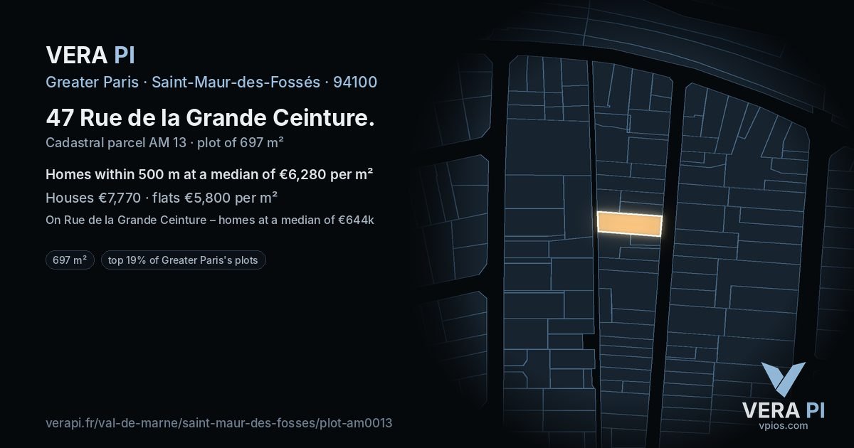 47 Rue de la Grande Ceinture, Saint-Maur-des-Fossés at night – the plot lit, the parcels around coloured by the prices near them