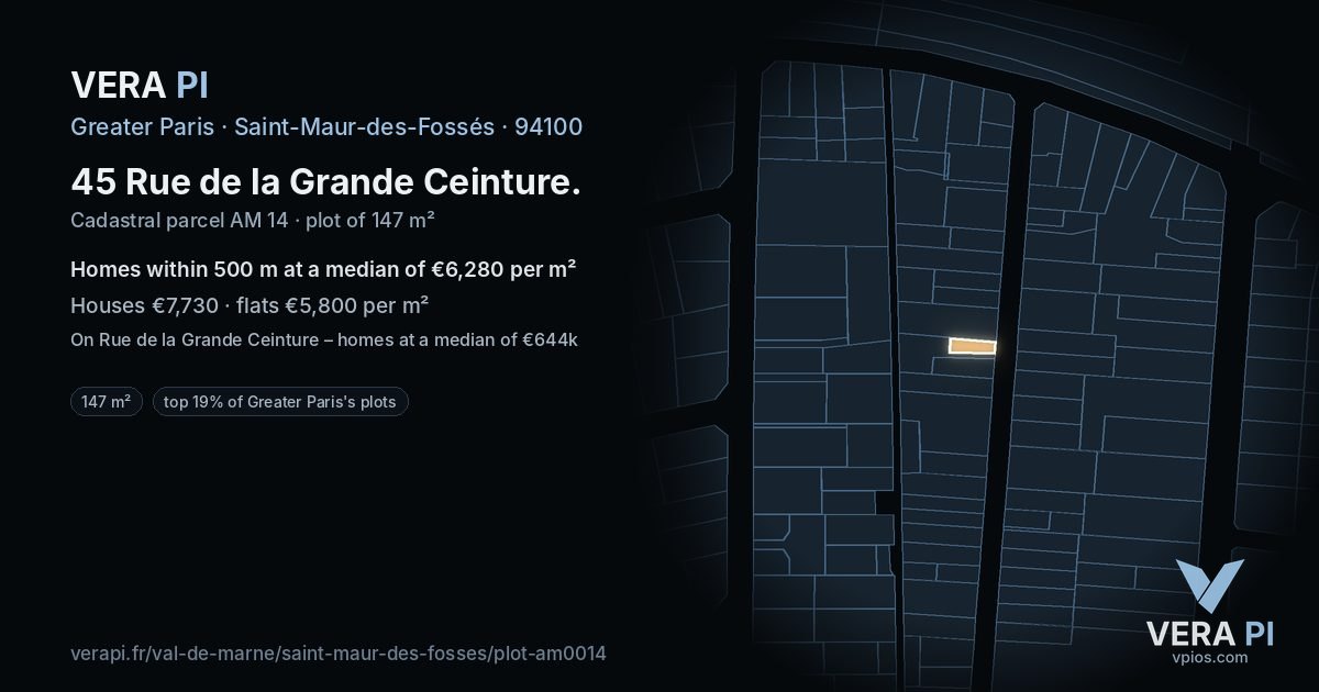45 Rue de la Grande Ceinture, Saint-Maur-des-Fossés at night – the plot lit, the parcels around coloured by the prices near them